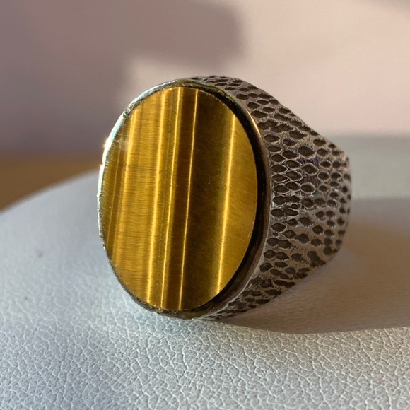 VINTAGENAVAJO NATIVE AMERICAN 925 SS TIGER EYE LARGE SIGNET RING MENS WOMANS